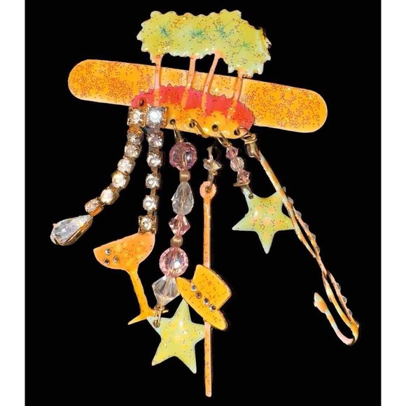 Hollywood Palm Tree Charm Dangle Jewel Gemstone Brooch Pin Martini - Picture 7 of 7